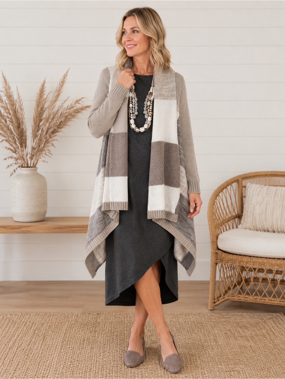 NWOT Chico's Drape Front ColorBlock Cardigan Sweater Assymetrical XL Chico’s‎ 3